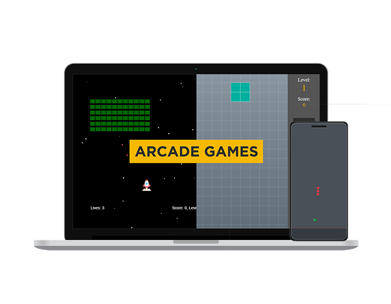 a laptop with arcade games on screen