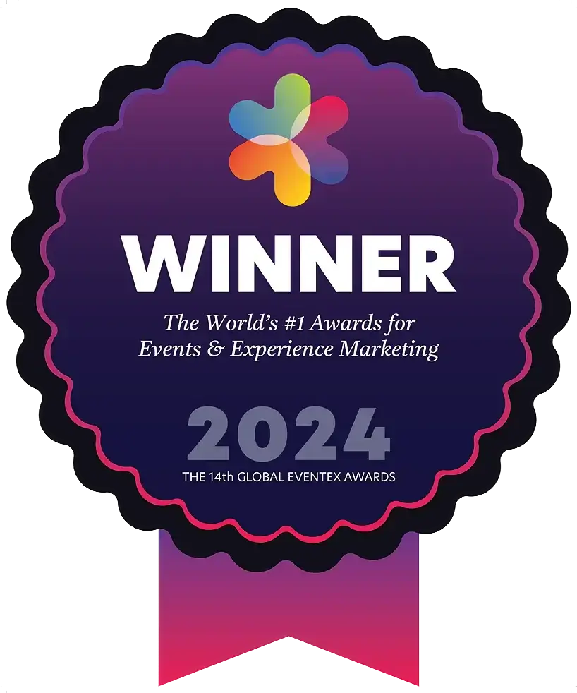 Logo for the 14th Global Eventex Awards 2024 featuring "WINNER" and event marketing theme.
